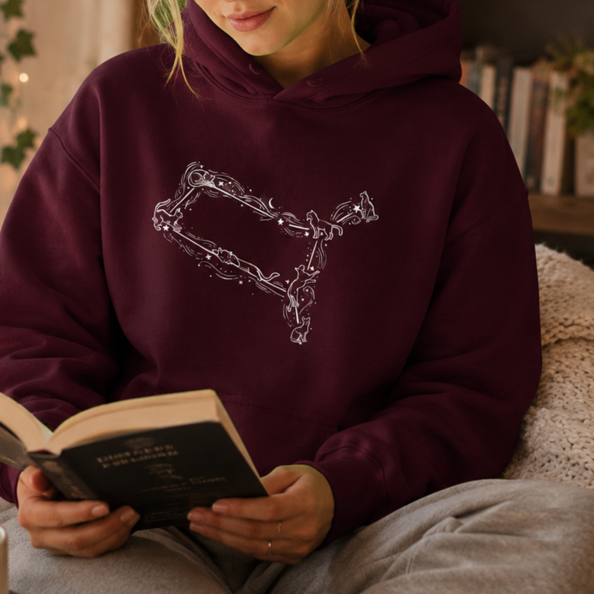 Gemini Constellation Cat Hoodie – Cozy Zodiac Moon & Stars Sweatshirt