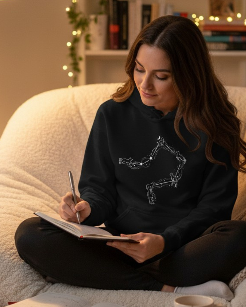 Libra Constellation Cat Hoodie – Cozy Zodiac Moon & Stars Sweatshirt