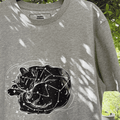 Organic Cotton Cosmic Sleeping Cat Moon & Stars Bold Black and White Line Print Celestial Top