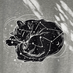 Organic Cotton Cosmic Sleeping Cat Moon & Stars Bold Black and White Line Print Celestial Top