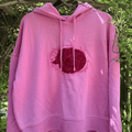 Pink Cat Celestial Moon and Stars Hoodie Embroidered