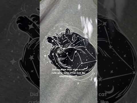 Organic Cotton Cosmic Sleeping Cat Moon & Stars Bold Black and White Line Print Celestial Top