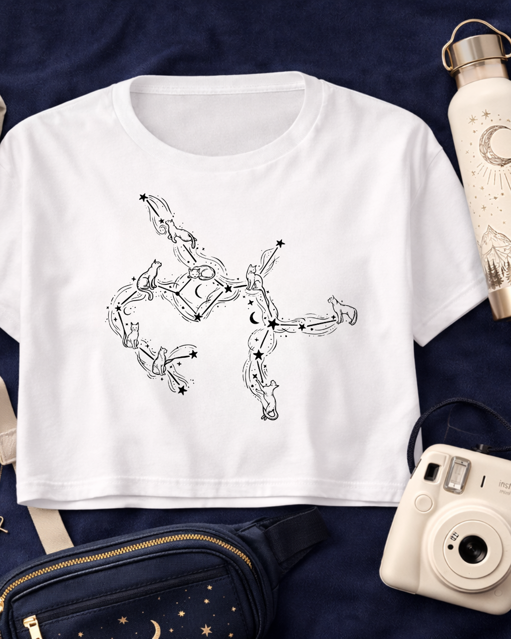 Sagittarius Constellation Cat Crop Top – Cozy Zodiac Moon & Stars Baby Tee