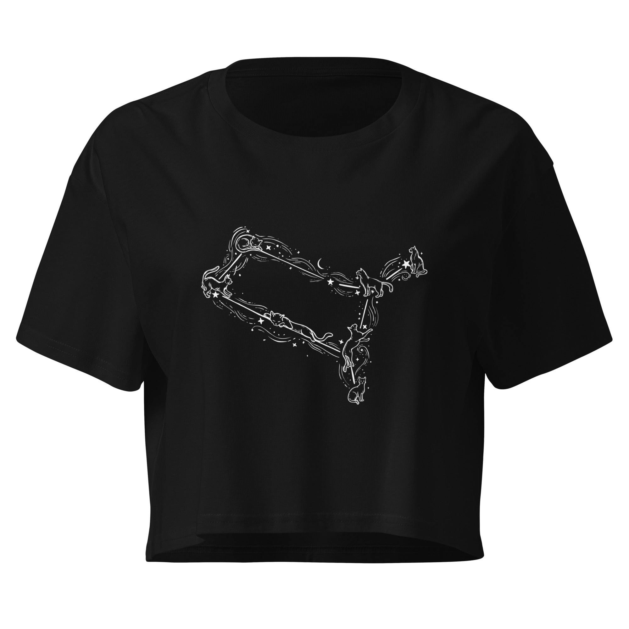 gemini star sign crop top with cat illustrations - comfy cosmo cat apparel 
